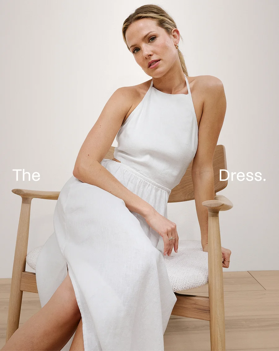 SoftWash Linen Halter Dress in White