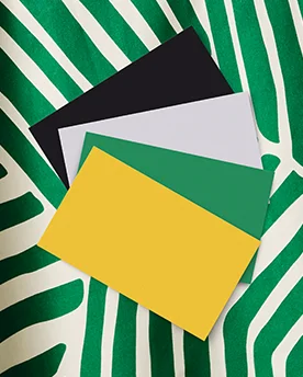 Yellow, green, white, black color swatches