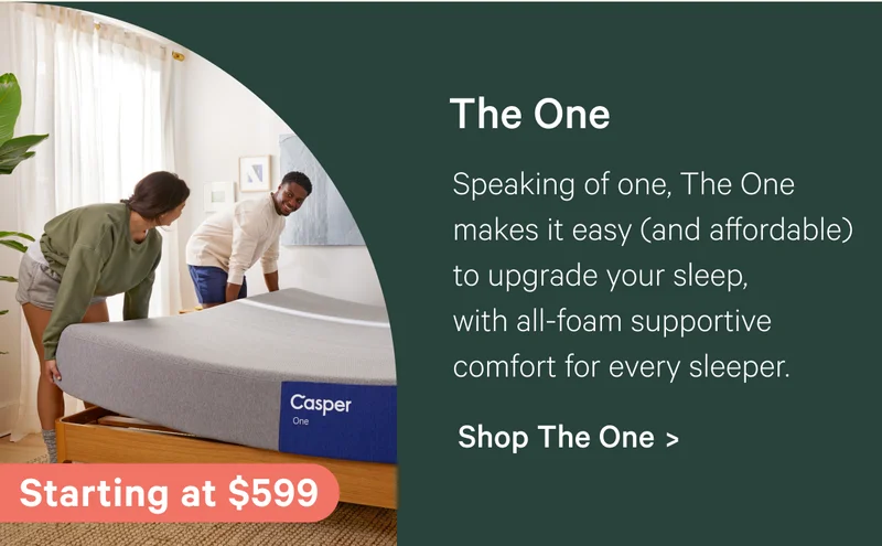 The One; Speaking of one, The One makes it easy (and affordable) to upgrade your sleep, with all-foam supportive comfort for every sleeper.