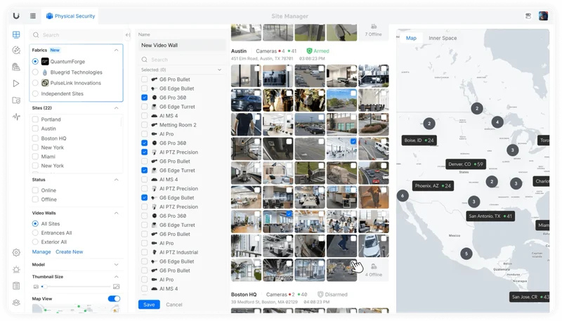 The Vantage point concept has been elevated with multi-site Video Walls now native in  Site Manager, bringing unified viewing of camera streams spanning geography.