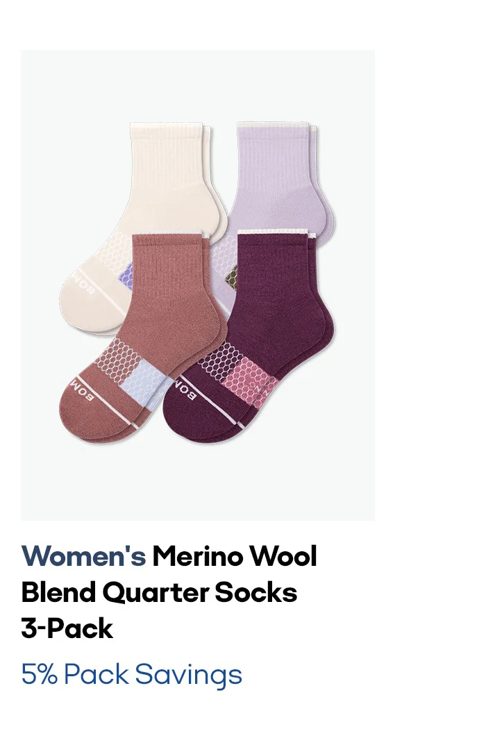Women's Merino Wool Blend Quarter Socks 3-Pack 5% Pack Savings