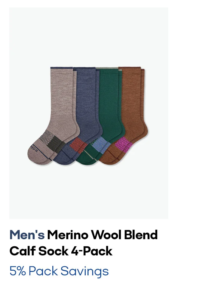 Men's Merino Wool Blend Calf Sock 4-Pack 5% Pack Savings