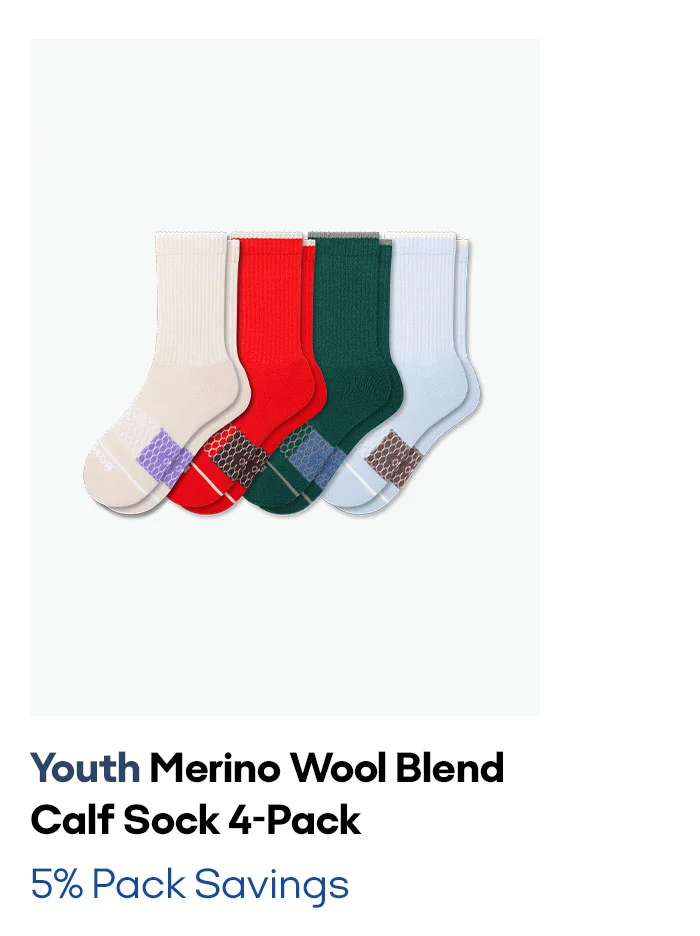 Youth Merino Wool Blend Calf Sock 4-Pack 5% Pack Savings