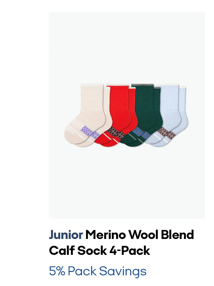 Junior Merino Wool Blend Calf Sock 4-Pack 5% Pack Savings