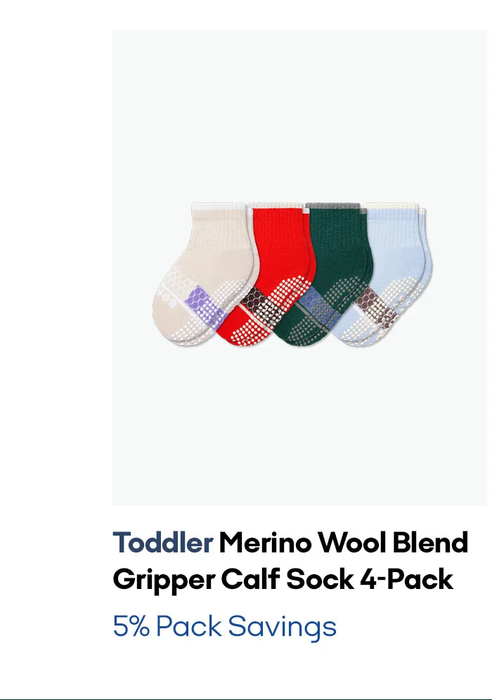 Toddler Merino Wool Blend Gripper Calf Sock 4-Pack 5% Pack Savings