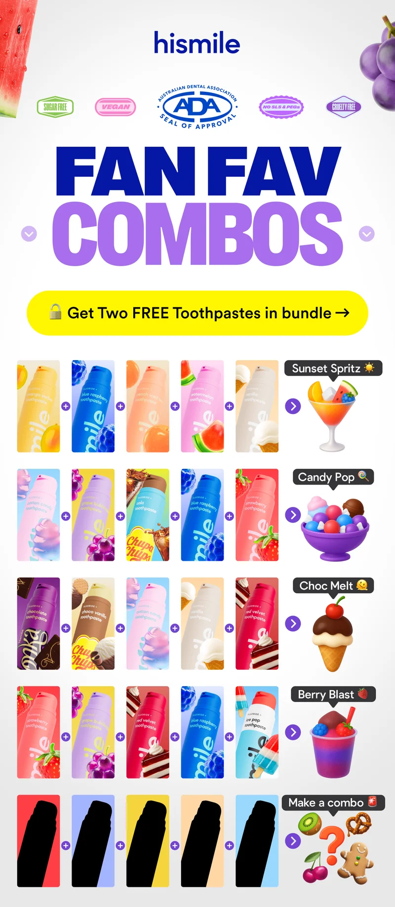 ADA Seal Of Approval! Fan Fav Combos. Get Two Free Toothpastes in Bundle!