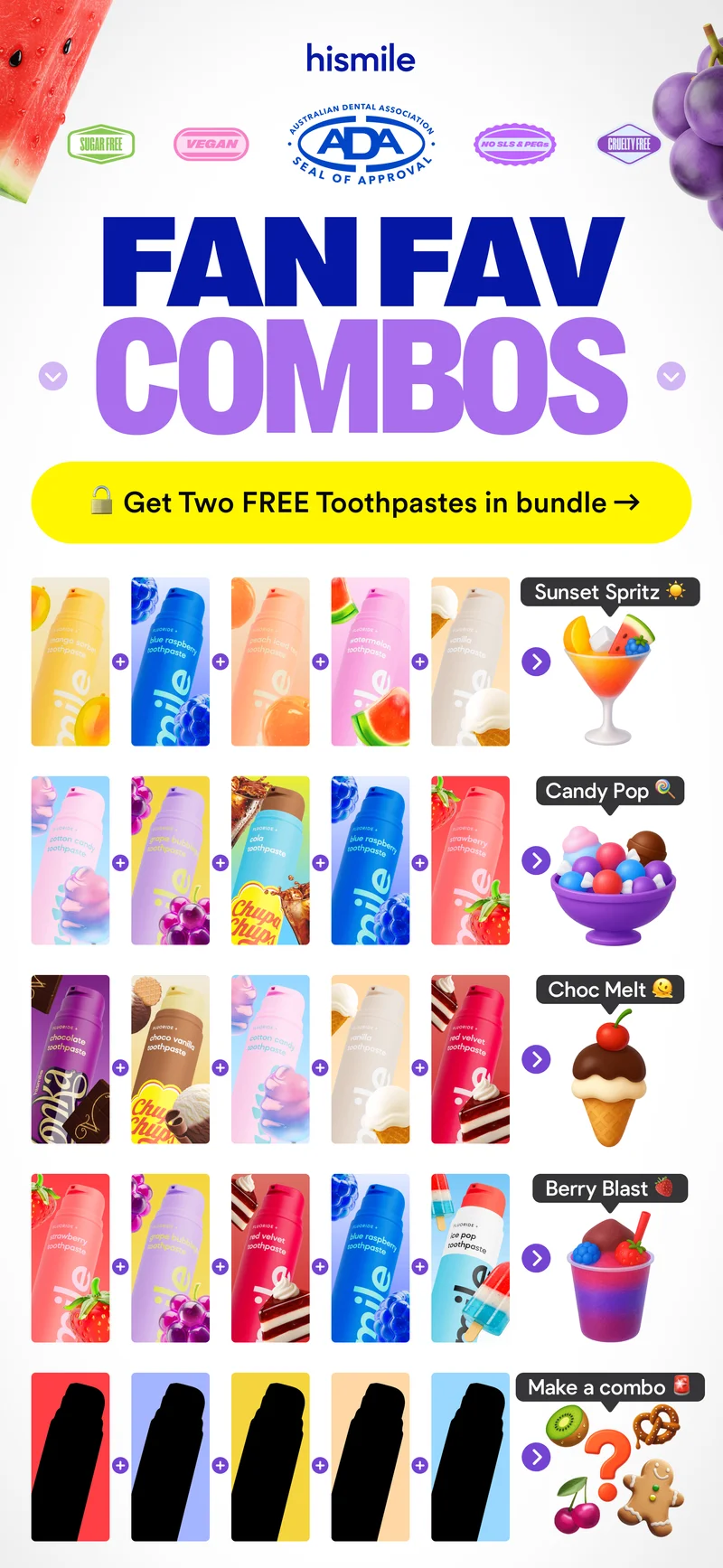 ADA Seal Of Approval! Fan Fav Combos. Get Two Free Toothpastes in Bundle!
