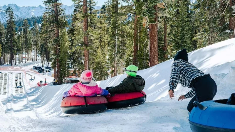Image description: Snow tubing at Mammoth Lake, California.