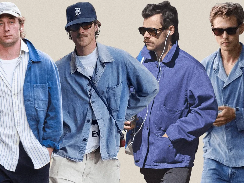 Jeremy Allen White, Jacob Elordi, Harry Styles, and Austin Butler wearing their chore coats.