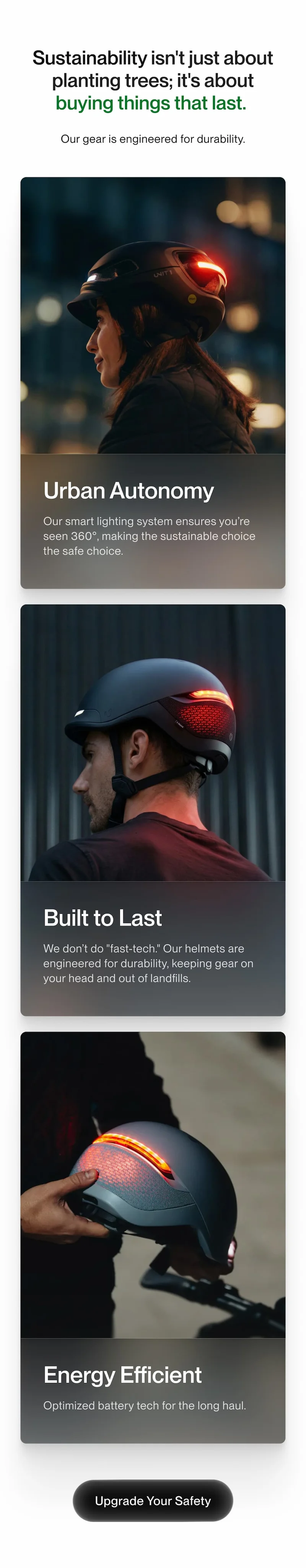 UNIT 1 smart helmets with integrated lights, built for durability and safer urban rides.