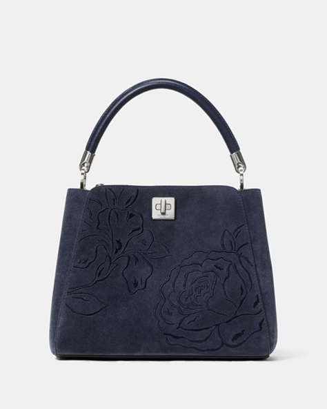 Phoebe Suede Embroidered Medium Top Handle Bag