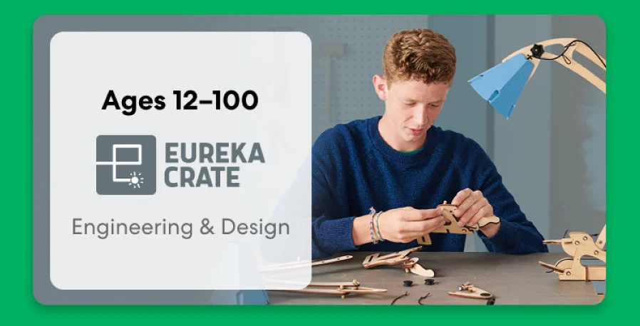 Teen creating an advanced KiwiCo project. Ideal for ages 12–16+ to spark creativity and innovation.