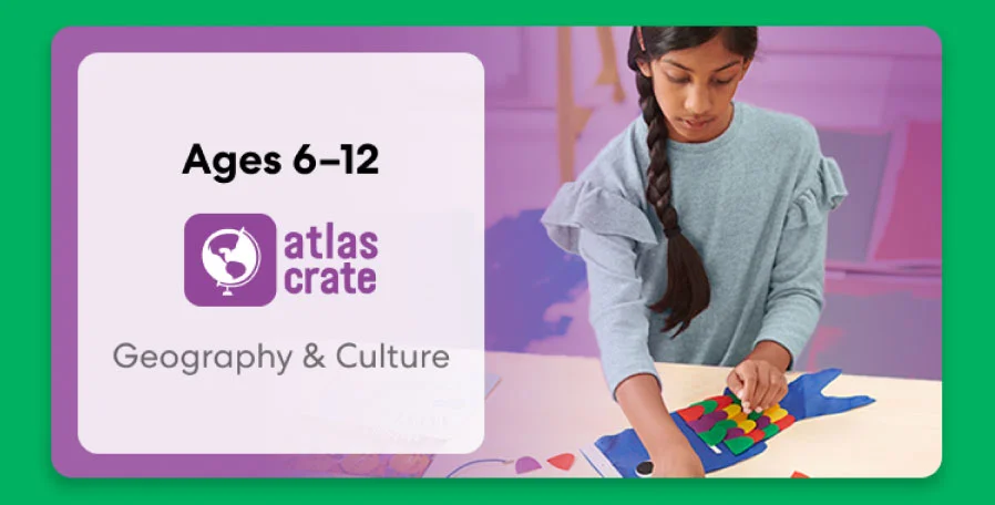 Child exploring KiwiCo World geography crate. Fun activities on culture and world exploration for ages 6–12+