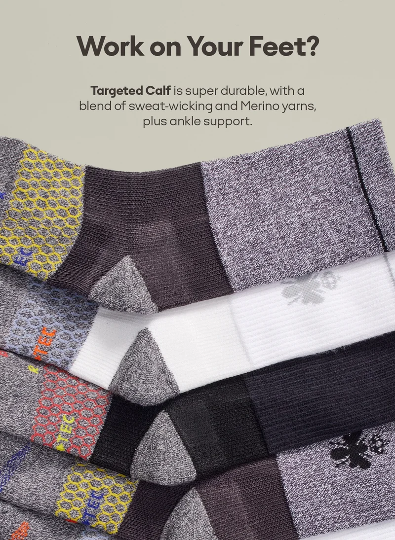 Work on Your Feet? | Targeted Calf is super durable, with a blend of sweat-wicking and Merino yarns, plus ankle support.