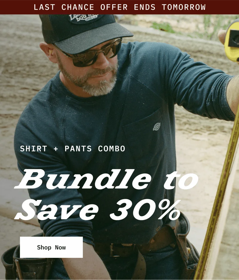 LAST CHANCE OFFER ENDS TOMORROW: SHIRT + PANTS COMBO: Bundle to Save 30%. Shop Now.