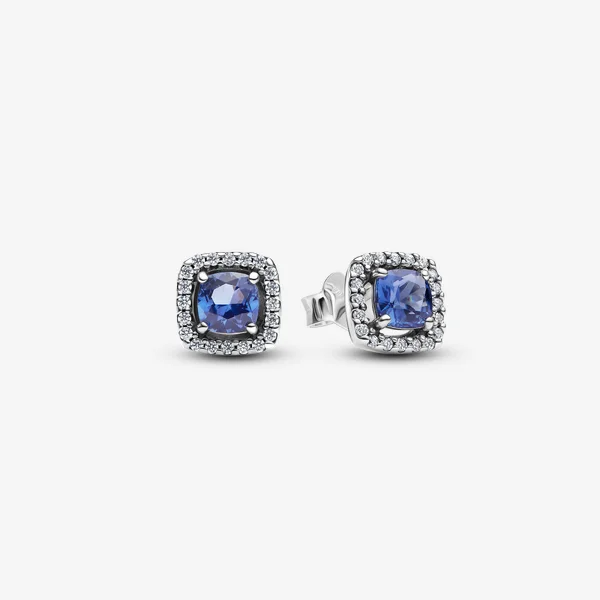 Sparkling Square Blue Halo Stud Earrings