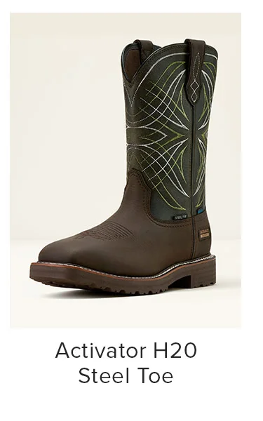 Activator Waterproof Steel Toe Work Boot in DARK BROWN|GREEN
