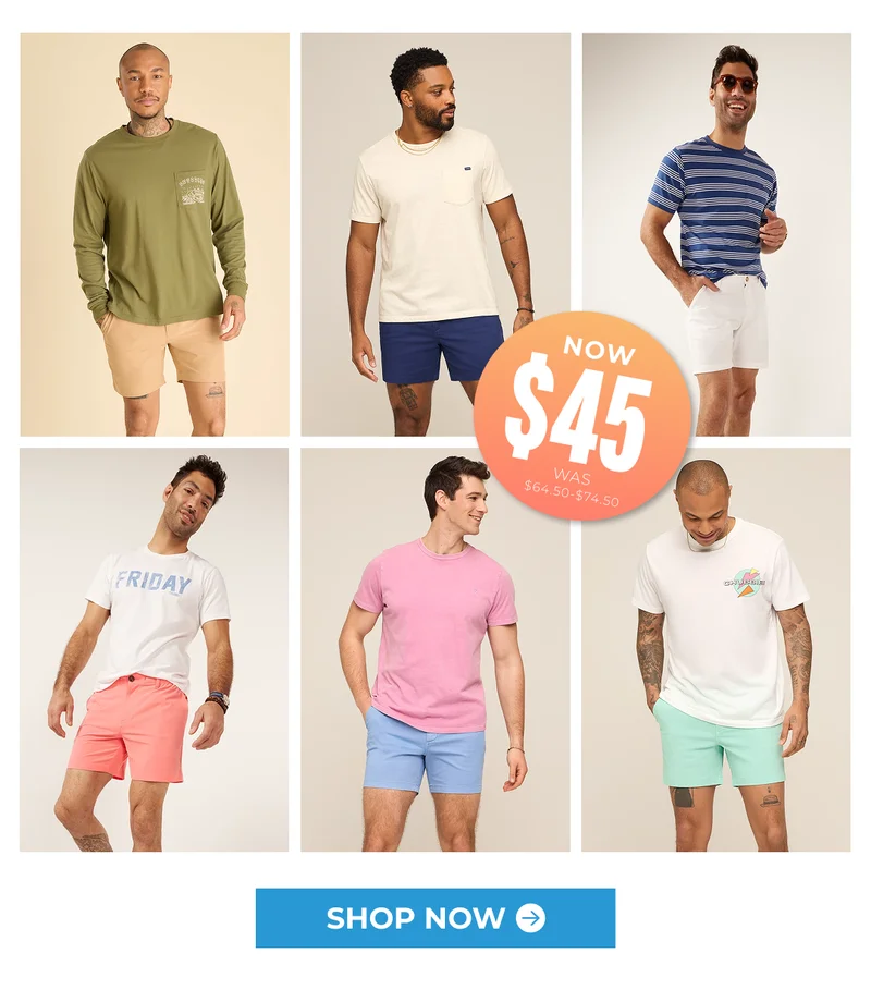 Longer days call for shorter inseams. We don’t make the rules, we just enforce them. Every Casual Short is $45, every print’s in play, and any style is ready for excessive compliments.