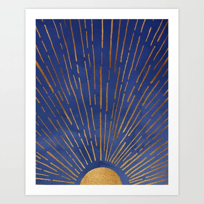 Twilight Blue and Metallic Gold Sunrise Art Print Art Print