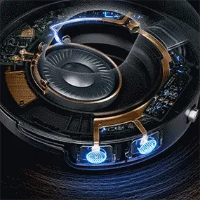A cut-out of Dyson OnTrac headphones