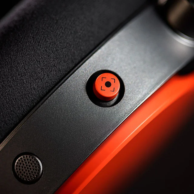 An extreme close-up of the intuitive joystick on the Dyson OnTrac headphones
