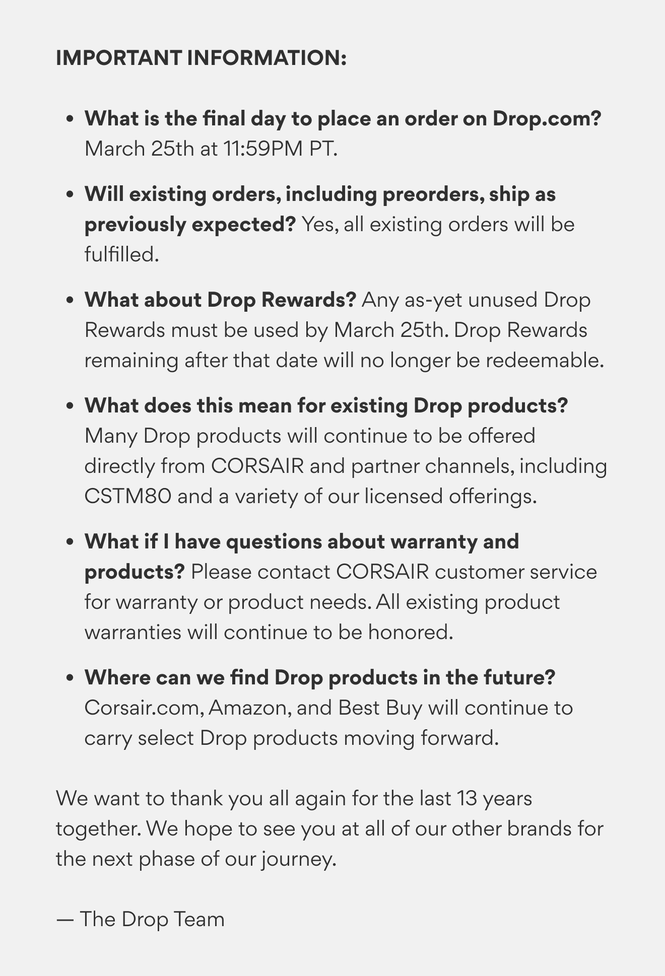A Message to the Drop Community A Message to the Drop Community