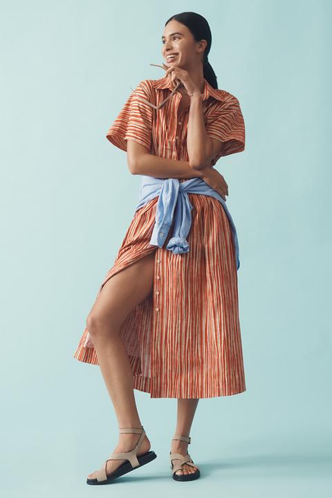 The Tobie Button-Front Pleated Shirt Dress by Exquise