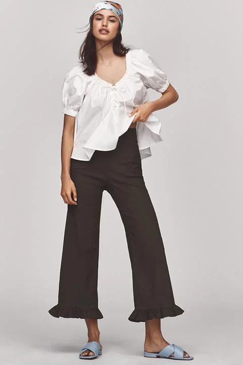 The Colette Ruffled Cropped Wide-Leg Pants by Maeve: Magic Fabric Edition