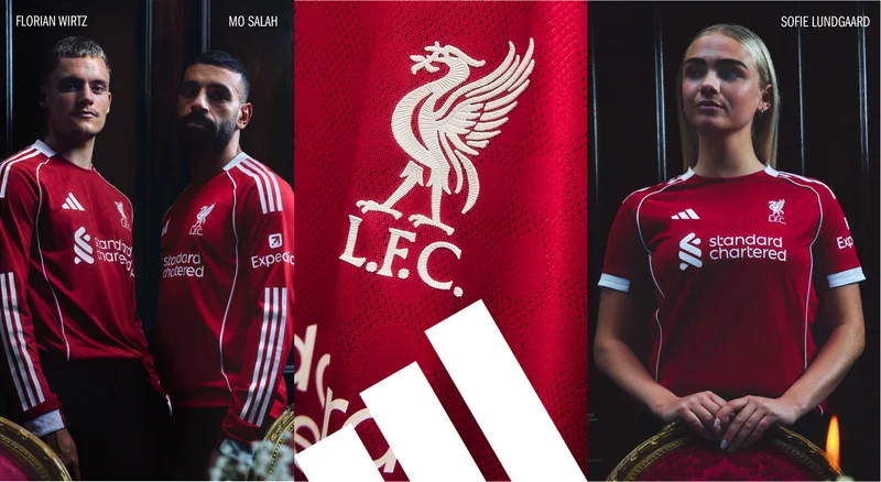 image of Liverpool 25/26 home jersey and players