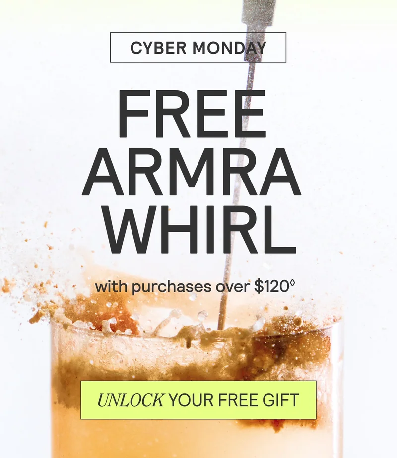Cyber Monday - Free ARMRA Whirl with purchases over $120. Unlock Your Free Gift. Image shows ARMRA whirl in use.