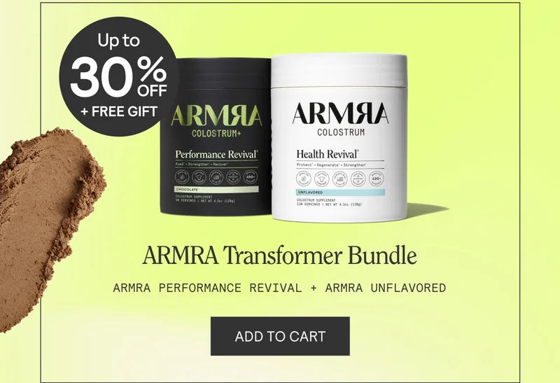 Up to 30% off + Free Gift. ARMRA Transformer Bundle=ARMRA Performance revival + ARMRA Unflavored. Add to cart. Product Shown