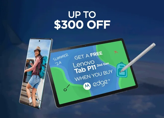 UP TO $300 OFF - Summer '24 Get a Free Lenovo Tab P11 2nd Gen When You Buy motorola edge+ 2023