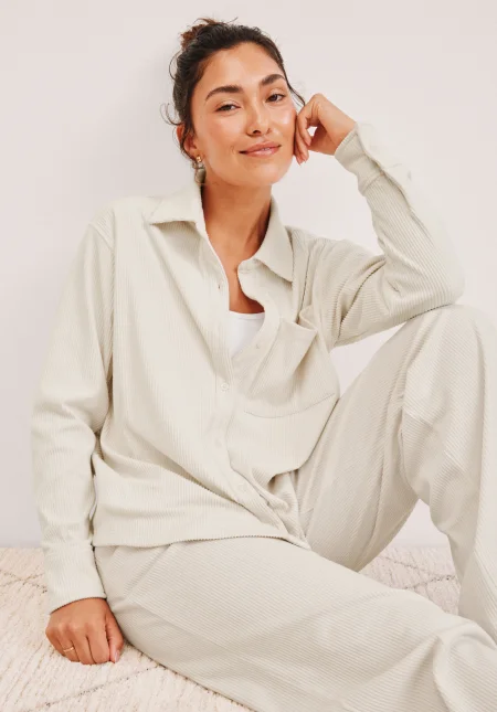 Breathe Easy Comfort Cord Button Up in Dove