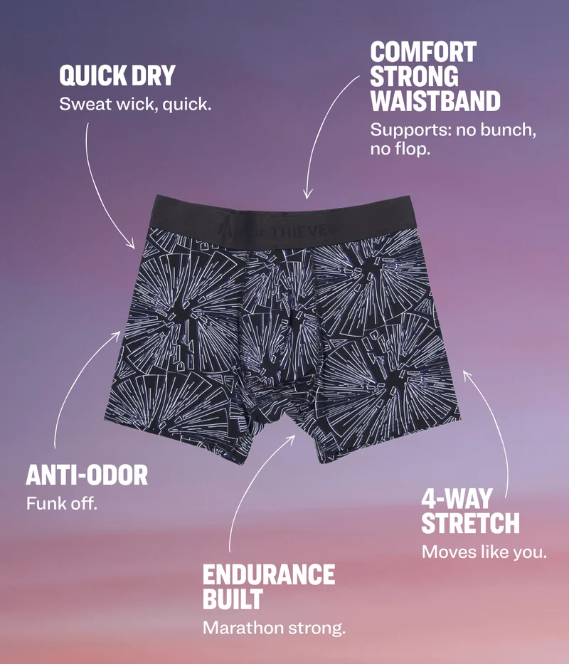 quick dry COMFORT STRONG WAISTBAND Sweat wick, quick. Supports: no bunch, no flop.&nbsp; ANTI-ODOR&nbsp; 4-way stretch Funk off. Moves like you. Endurance built Marathon strong.