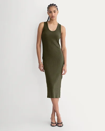 Image | Scoop-Neck Midi Dress in Pointelle Knit | Olive Night