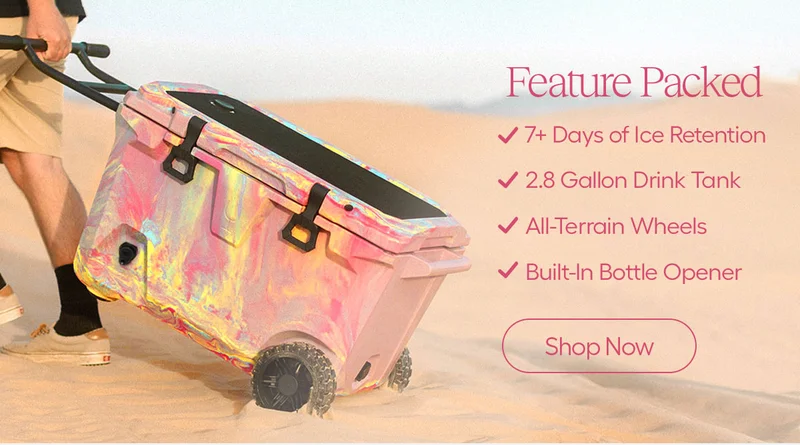 Feature Packed: 7+ Days of Ice Retention, 2.8 Gallon Drink Tank, All-Terrain Wheels, and Built-In Bottle Opener