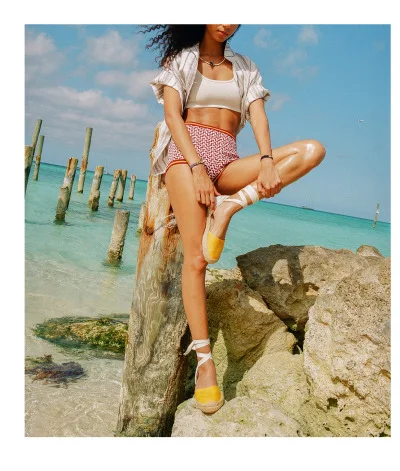 The Lauren Lace Up Espadrille - Poppy Orange