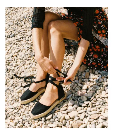 The Lauren Lace Up Espadrille - Noche Black