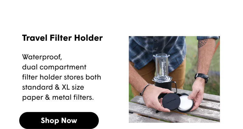 Travel Filter Holder Waterproof,  dual compartment  filter holder stores both standard & XL size  paper & metal filters.  [SHOP NOW]