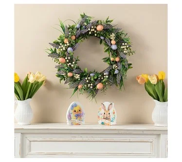 Glitzhome 22"D Easter Eggs and  Lavender Wreath