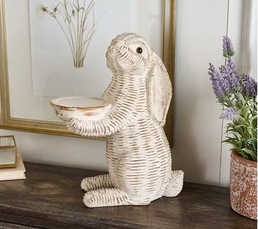 14" Wicker Bunny Figure with Lift By Valerie