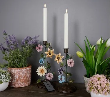 Home Reflections S/2 Flameless Spring Floral Metal Tapers
