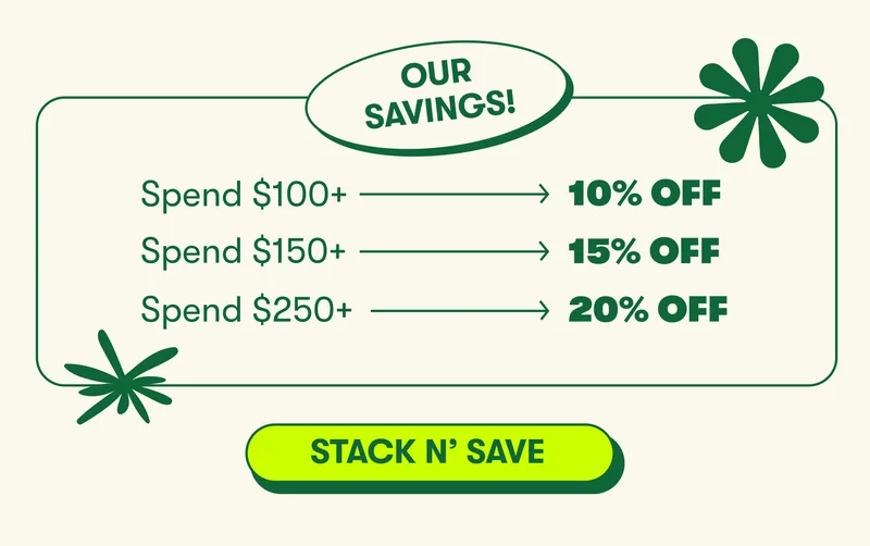 Save 10% when you spend $100+ Save 15% when you spend $150+ Save 20% when you spend $250+ *Some exclusions apply. Ends Monday, May 27th at 11:59pm ET.* [ STACK N’ SAVE]