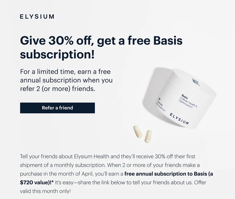 ELYSIUM | Give 30% off, get a free Basis subscription! | Refer a friend
