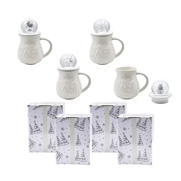 Temp-tations Set of (4) 16-oz Mugs with Snow Globe Lids & Gift Boxes