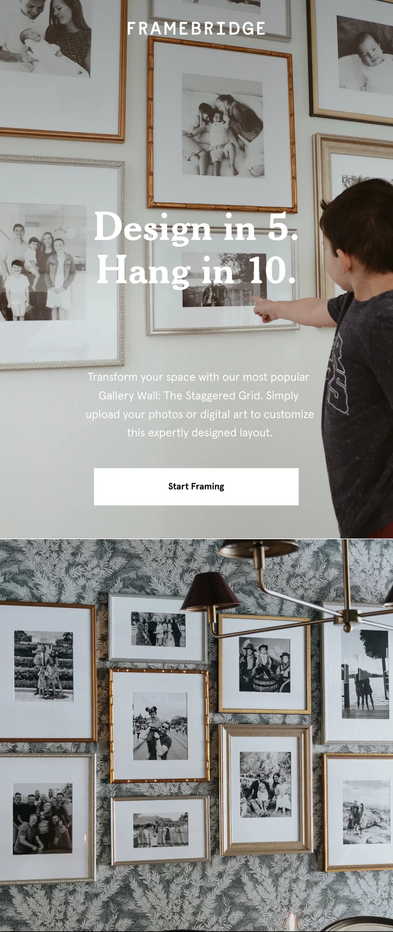 Transform your space with our most popular  Gallery Wall: The Staggered Grid. Simply  upload your photos or digital art to customize this expertly designed layout.