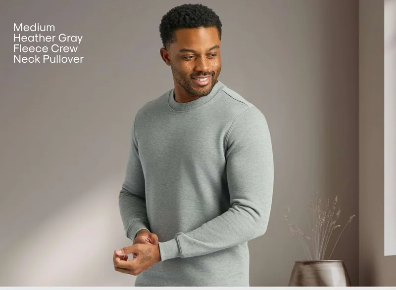 Medium Heather Gray Fleece Crew Neck Pullover