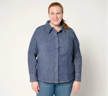 Peace Love World Denim Button-Front Shirt with Seam Details