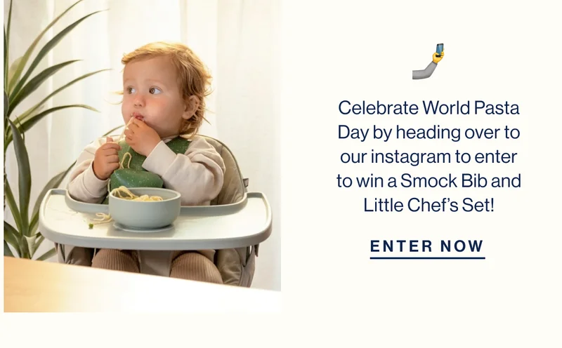 Celebrate World Pasta Day by heading over to our instagram to enter to win a Smock Bib and Little Chef’s Set! Enter Now