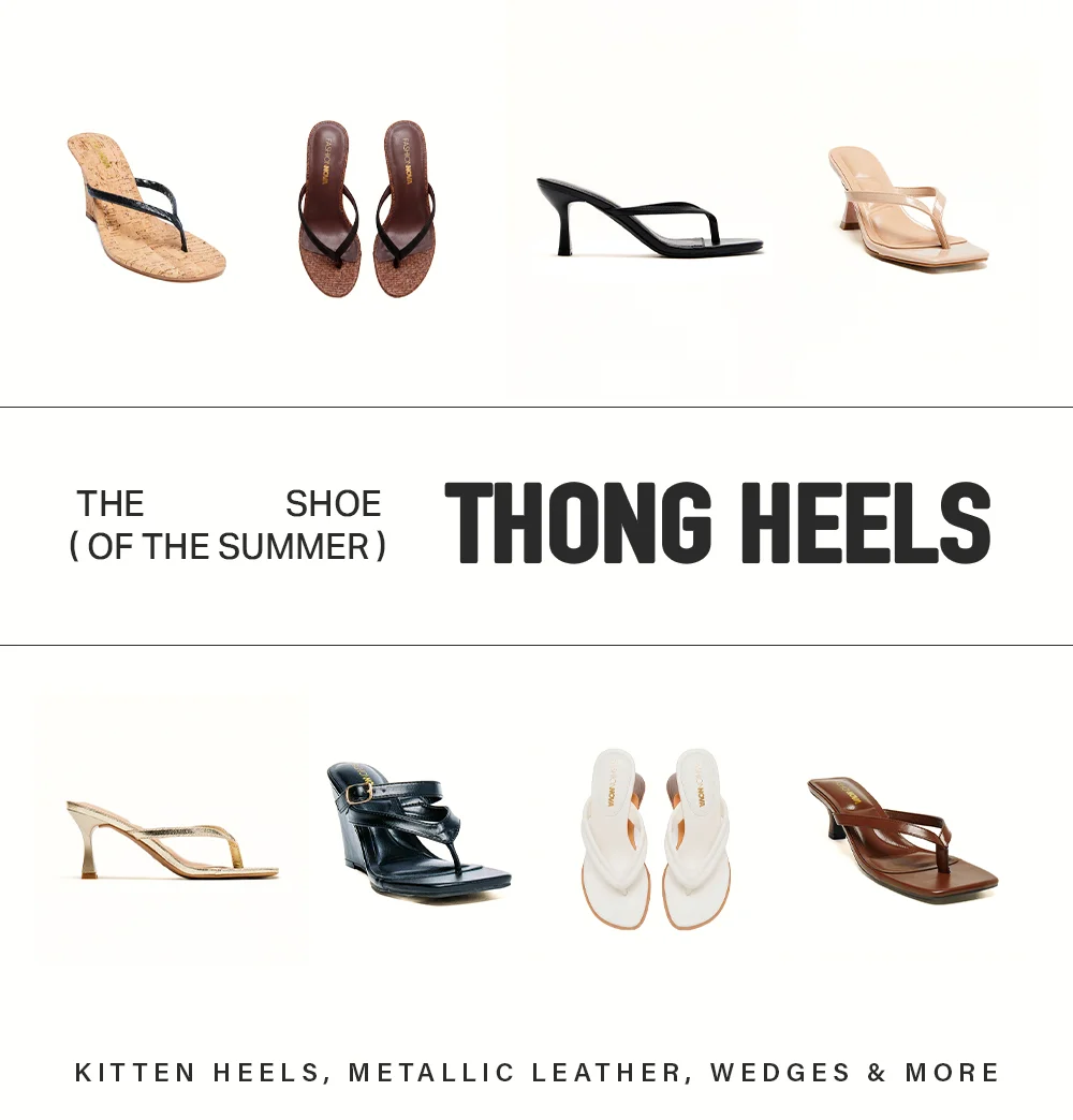 Thong heels collection for summer: kitten, metallic, wedge, and more styles. The shoe of the summer.